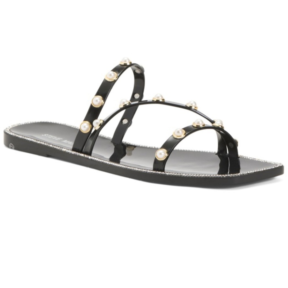 Steve Madden Pearl Embellishment Studded Square Toe Flat Sandals